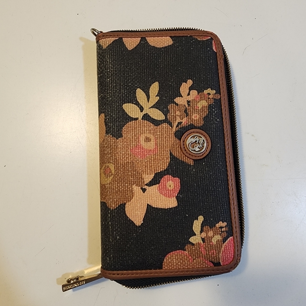 SPARTINA Floral Zip-Around Wallet in Black and Brown